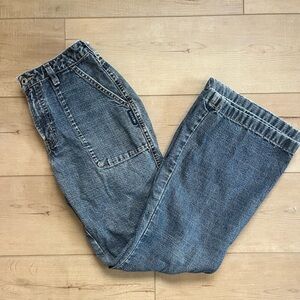 VTG 90s silver jeans, patch pockets, wide leg 27x31